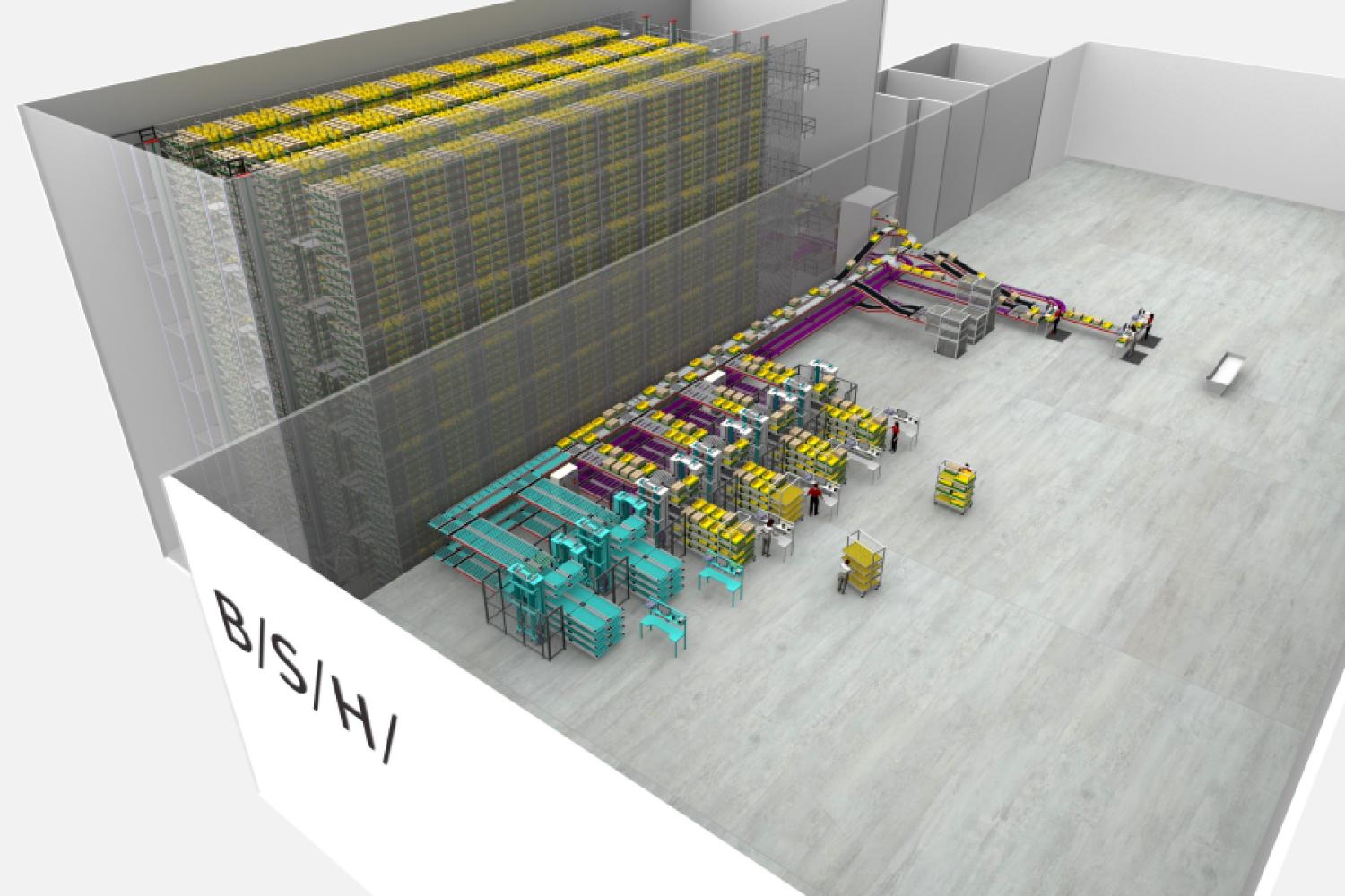 TGW Logistics is implementing an automated small parts warehouse for BSH Hausgeräte in Dillingen to supply the dishwasher plant for production. Here is an animation. (Rendering: TGW Logistics)