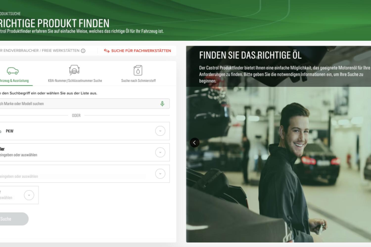 With a more user-friendly interface, Castrol's revised and expanded product finder is presented. | Image: Castrol.
