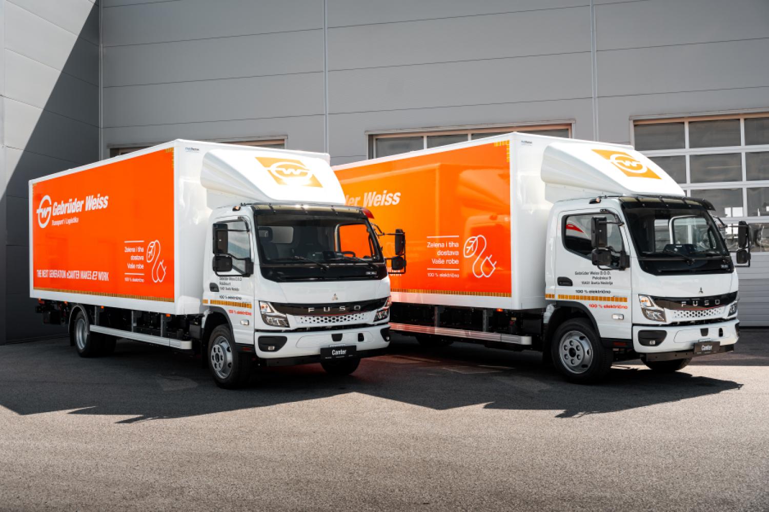 Entièrement électrique jusqu'à la porte d'entrée : Deux nouveaux FUSO eCanter sont en service chez Gebrüder Weiss en Croatie. Photo : Daimler Truck AG