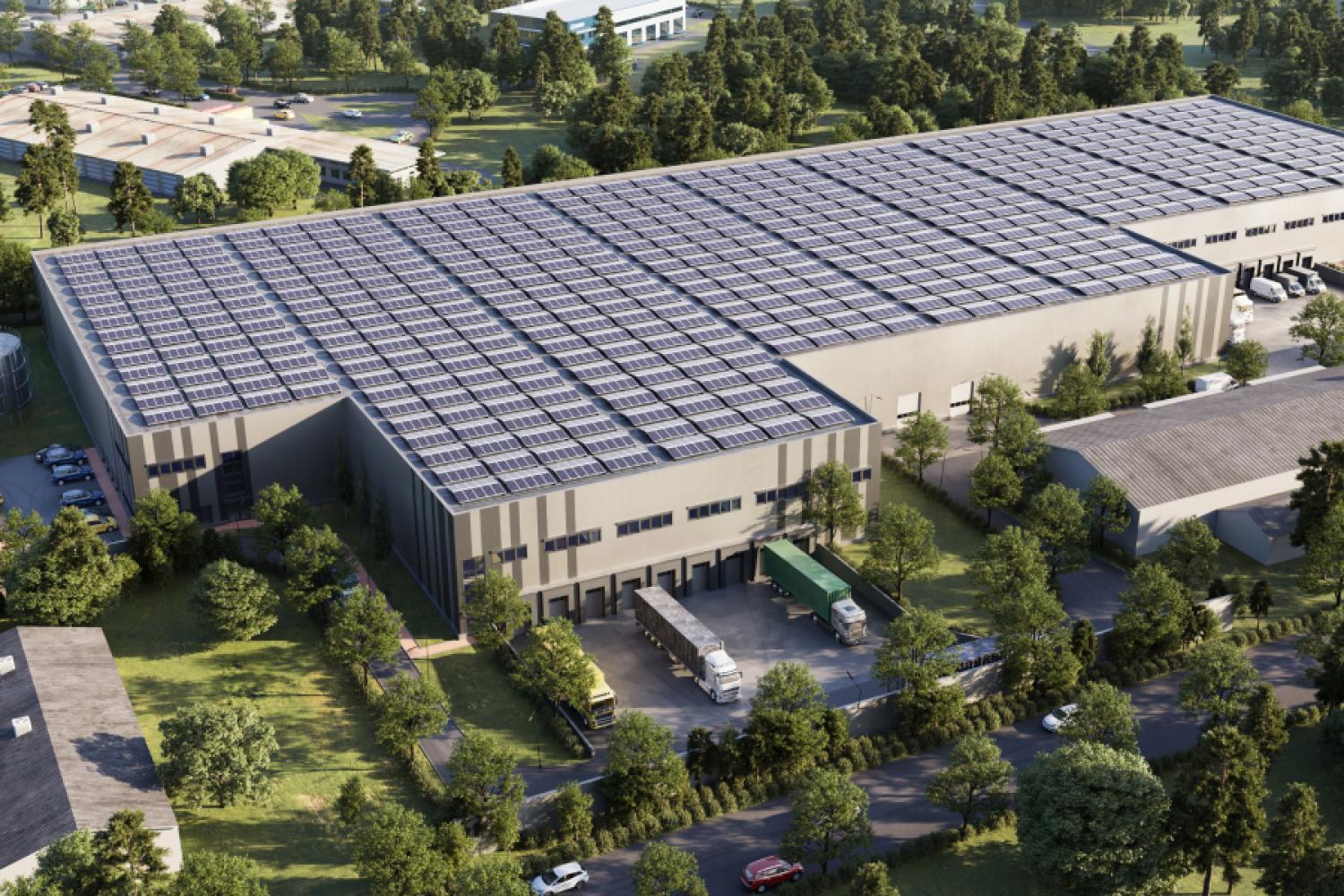 GreenRock Real Estate plans to develop a sustainable multi-user logistics site near Leipzig. Here is an animation. (Image: GreenRock)