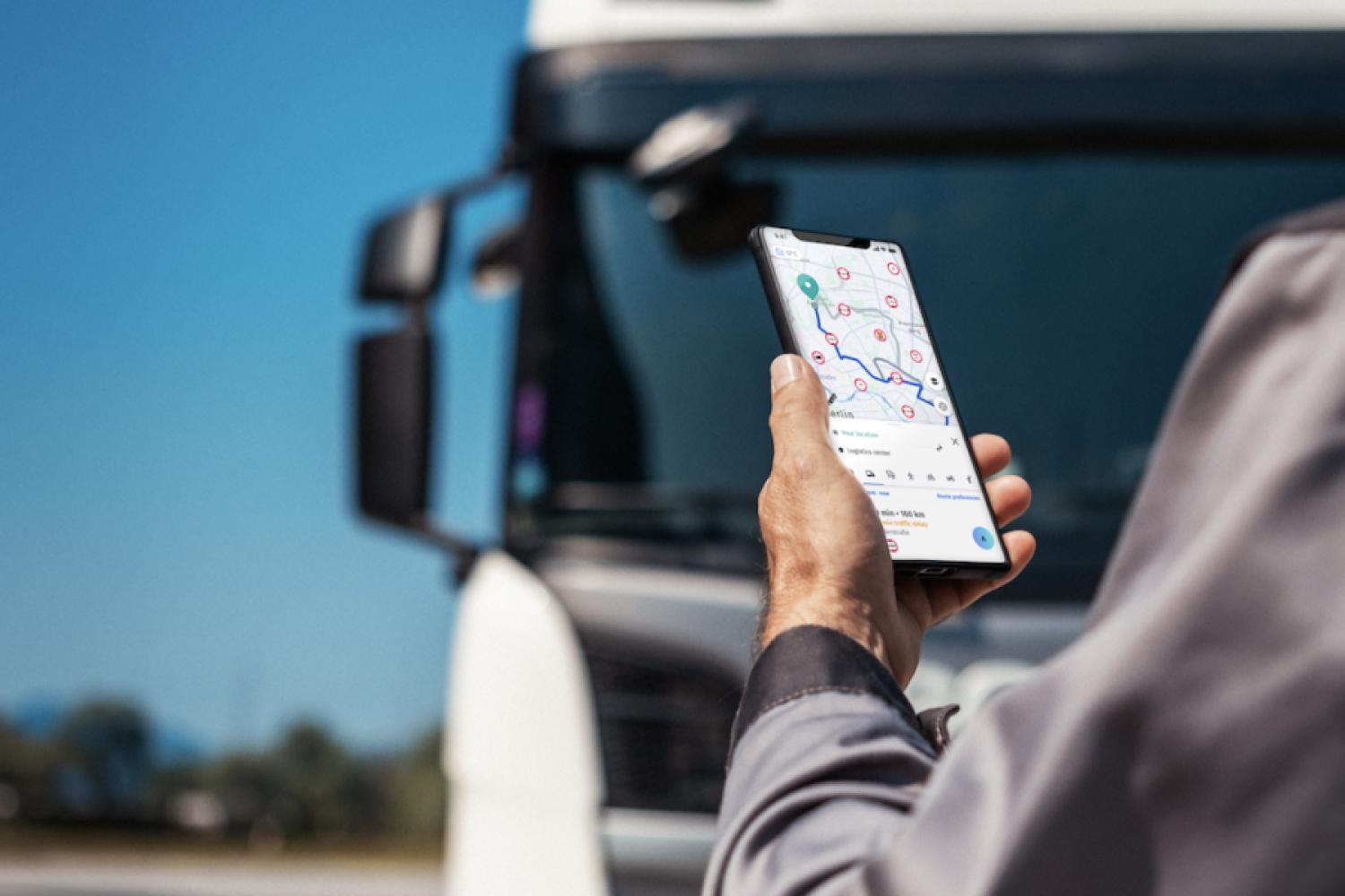 HERE WeGo Pro is intended to provide operators of commercial vehicle fleets with optimized route guidance for routes with multiple stops, taking into account road restrictions and real-time traffic conditions. (Image: Here)