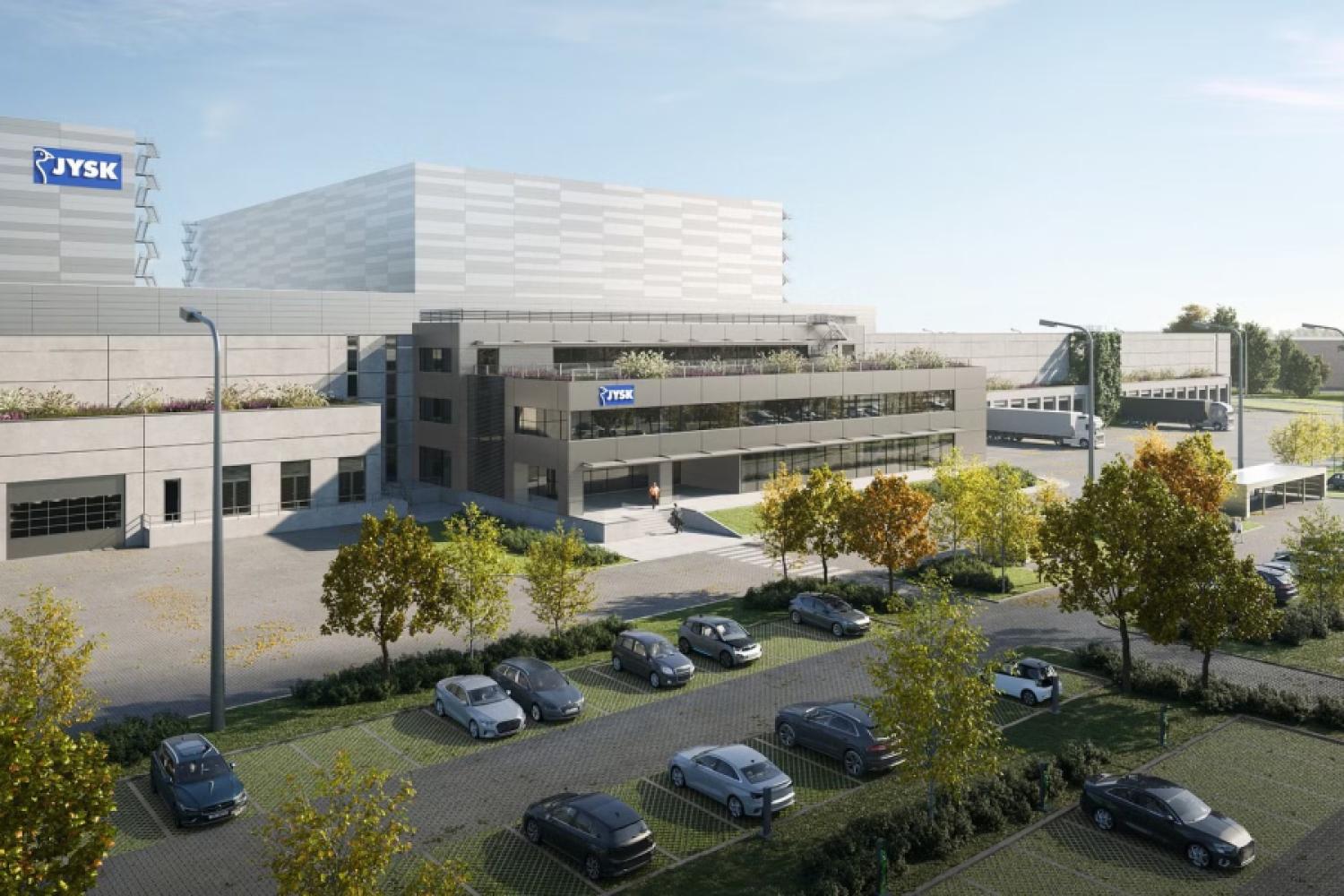 Jysk is expanding in Southern Europe and is having a logistics center built in Almenara, Spain. An animation is depicted. (Image: AR Racking)