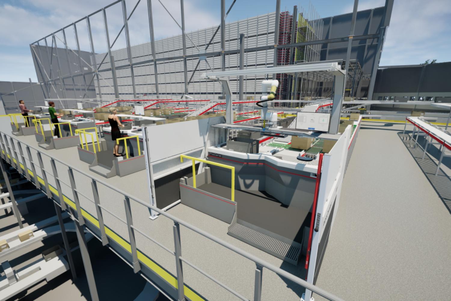 The picking robot "RovoFlex" (in the foreground) is a fully automatic single-item picking solution from TGW, which is designed to allow up to 1,000 picks per hour. | Image: TGW