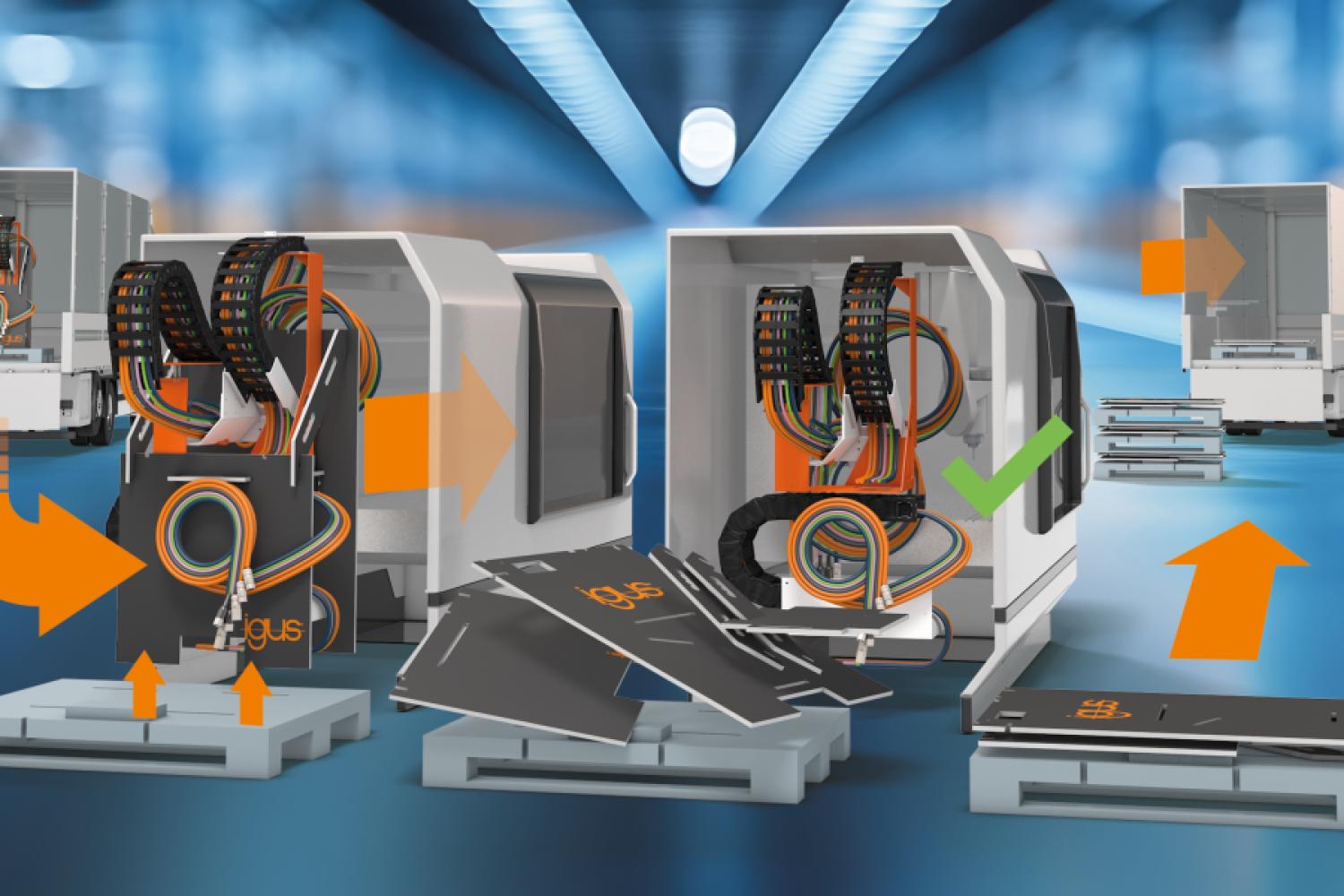 Modular construction kit principle, tool-free assembly and disassembly, and easy handling: The "readychain eco-rack" from Igus optimizes the logistics of pre-assembled energy chain systems. | Image: Igus