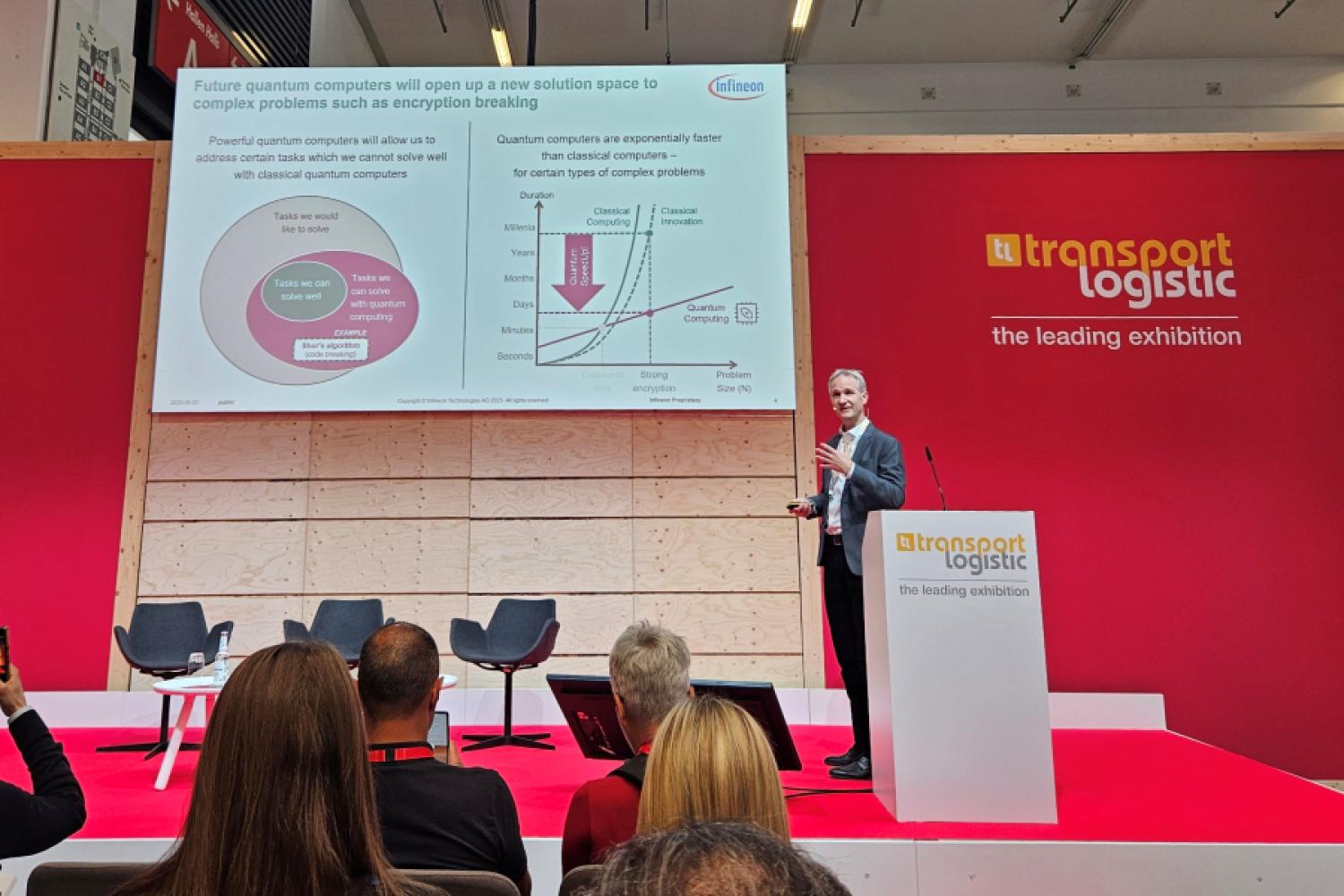 Dr. Sebastian Luber, Senior Director Technology & Innovation at Infineon Technologies, explains areas of application for quantum technology. (Image: Meitinger)