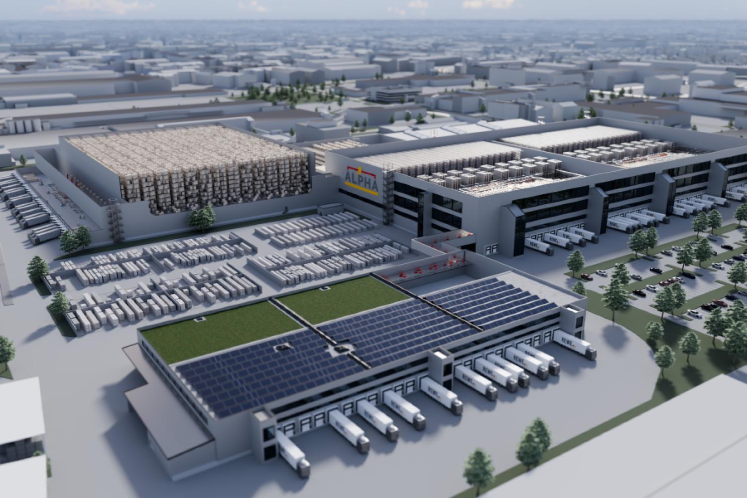 W Wiener Neudorf Grupa Rewe buduje wysoce zautomatyzowane centrum logistyczne dla asortymentu suchego. Kluczowym elementem projektu jest najnowsza generacja rozwiązania OPM firmy Witron z 40 maszynami COM. | Obraz: Rewe