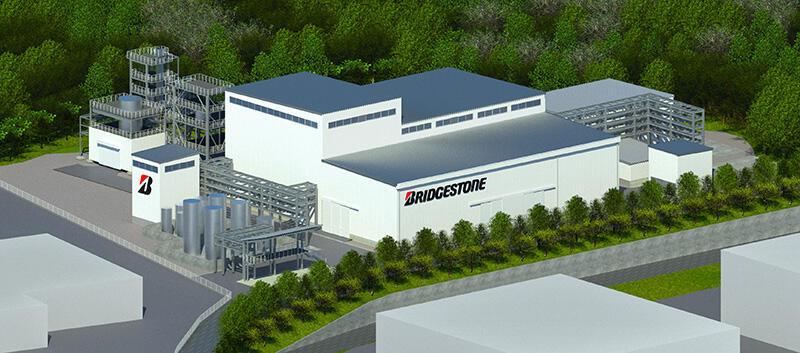 Gráfico de la planta piloto planificada para el reciclaje de neumáticos mediante pirólisis en Japón. Se prevé que la construcción comience en noviembre de 2025. | Imagen: Bridgestone.