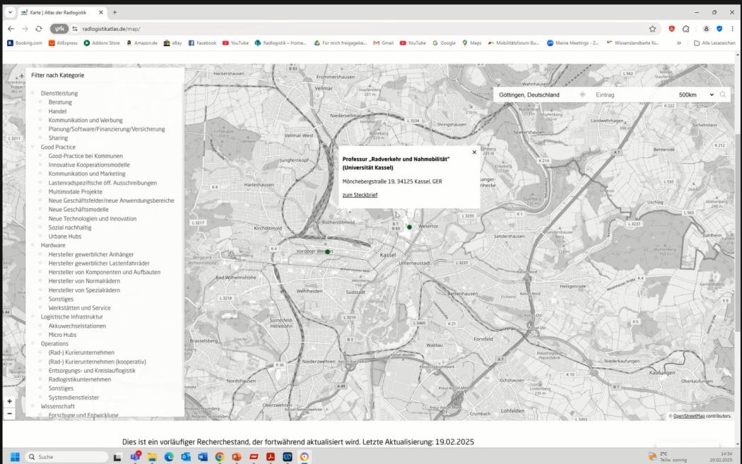 Interactive Reference: The atlas compiles best practice examples and relevant infrastructure in the bicycle logistics sector in Germany. | Photo: Screenshot