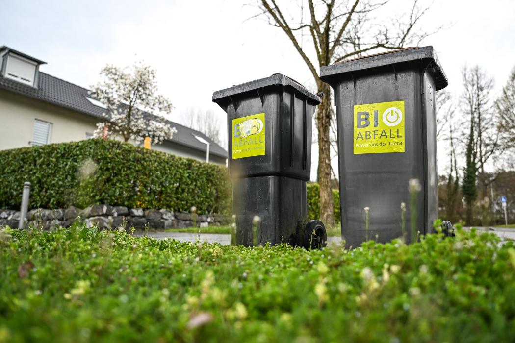 Ravensburg: Los contenedores para residuos orgánicos están listos para ser recogidos en el borde de la carretera. Los residuos orgánicos del distrito de Ravensburg han sido procesados durante años en Lustenau, Austria. Sin embargo, pronto se acabará con eso. (Foto: Felix Kästle/dpa)