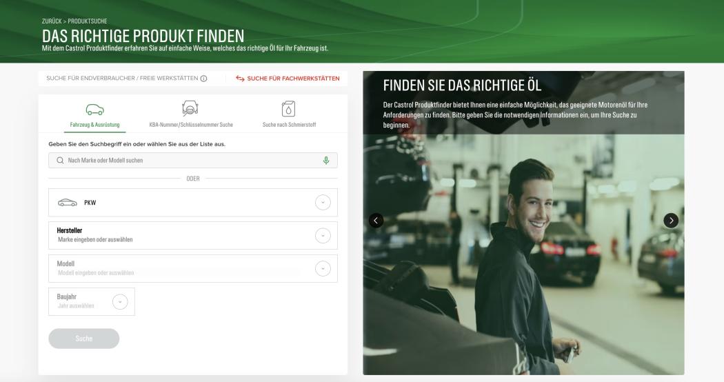 With a more user-friendly interface, Castrol's revised and expanded product finder is presented. | Image: Castrol.