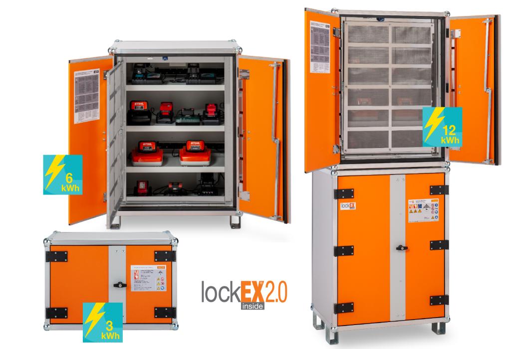 The new generation of lockEX battery charging and storage cabinets with a pressure-relief door | Photo: Cemo