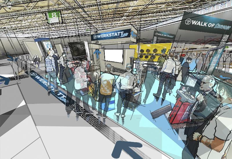 „WALK OF SERVICES” na THE TIRE COLOGNE obejmuje pięć obszarów tematycznych: „Pracownicy”, „Rozwiązania systemowe i procesowe”, „Serwis opon i technika warsztatowa”, „Usługi motoryzacyjne”, „Utylizacja i zrównoważony rozwój”. | Obraz: Kölnmesse