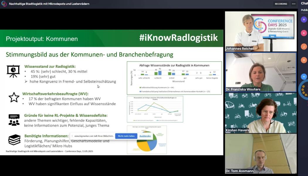 Inventory: HOLM project manager Franziska Wouters presented the Atlas of Bicycle Logistics - along with it, exciting insights into the (moderate) state of knowledge about the potential of cargo bikes in commerce. | Photo: Screenshot
