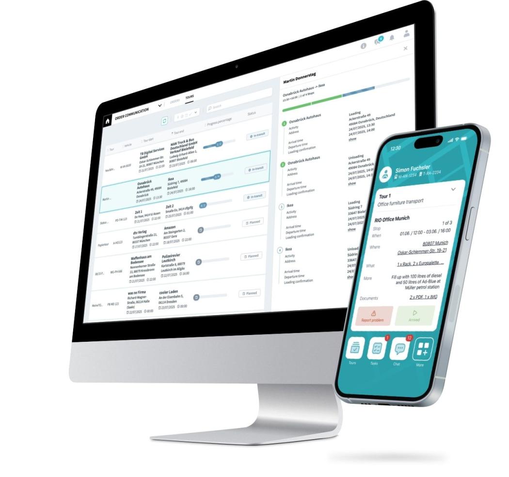 The integrated RIO solution Order Communication links order processing with driver communication and means less stress for all involved. Graphic: RIO
